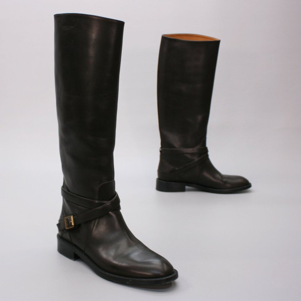 Saint Laurent Ladies 36 (6) Cavaliere Brown Leather Buckle Riding Boots Italy